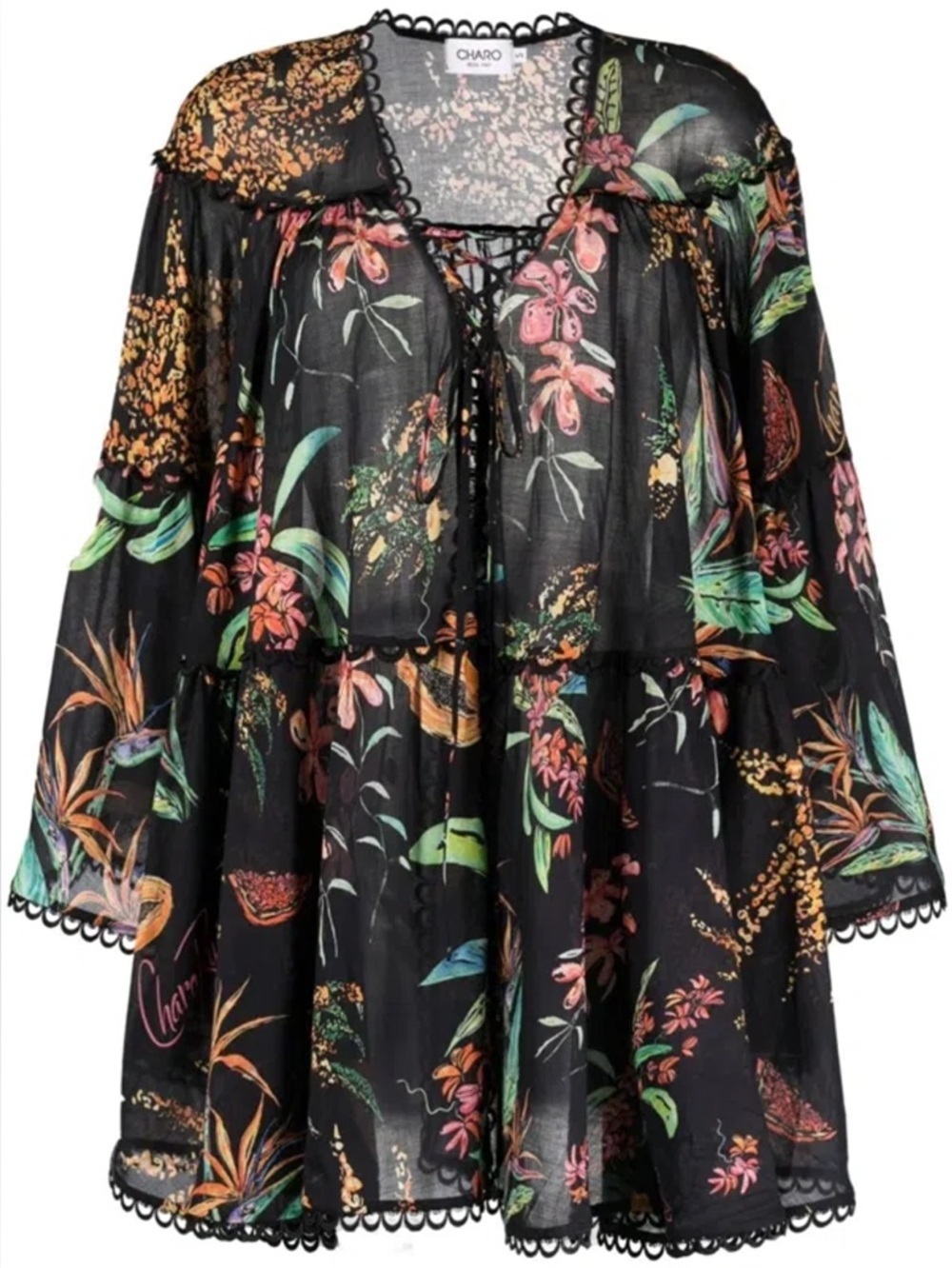 Charo Ruiz Ibiza Ivet Fresco Floral Mini Dress Cover Up Kaftan‎ Resort Beach